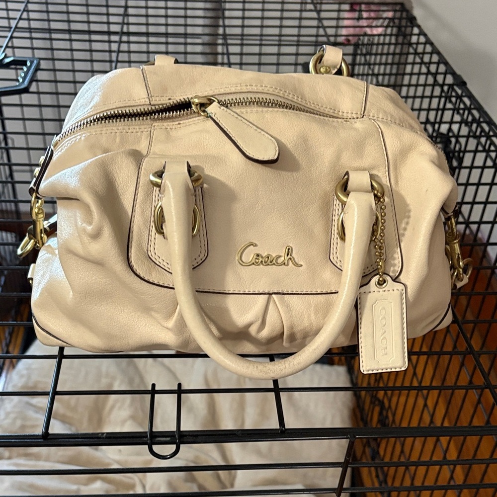 Coach Cream Leather Crossbody Satchel